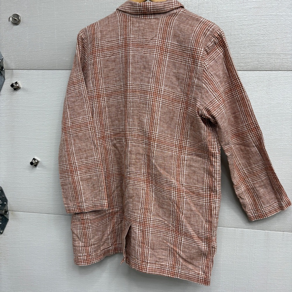 J.Jill Womens Plaid Harper Linen Blend Blazer Terracotta Cream Relaxed Fit Large - Picture 9 of 13